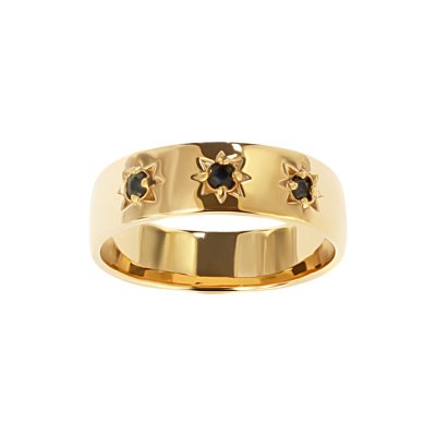 Sterling Silver Black Spinel Northstar Ring Over 18K Yellow Gold Plated
