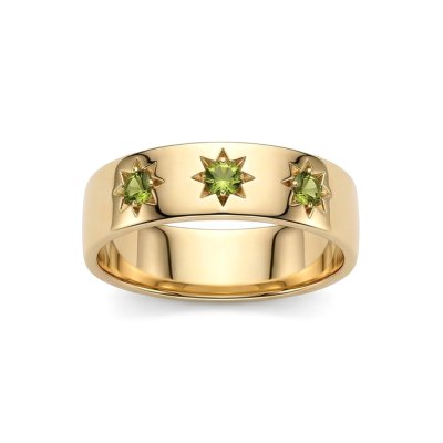 Sterling Silver Peridot Northstar Ring Over 18K Yellow Gold Plated