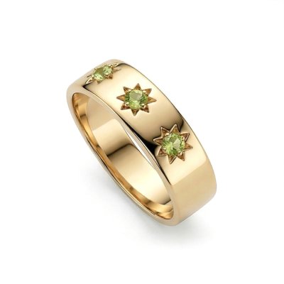 Sterling Silver Peridot Northstar Ring Over 18K Yellow Gold Plated