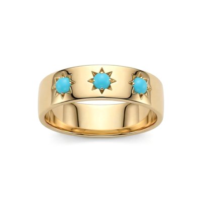 Sterling Silver Sleeping Beauty Turquoise Northstar Ring Over 18K Yellow Gold Plated