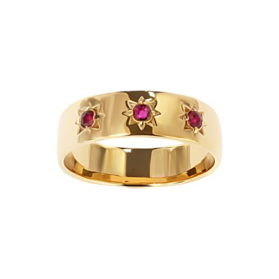 Sterling Silver Ruby Northstar Ring Over 18K Yellow Gold Plated