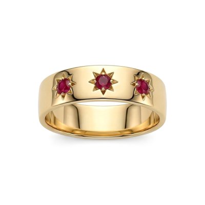 Sterling Silver Ruby Northstar Ring Over 18K Yellow Gold Plated