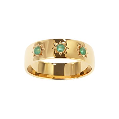 Sterling Silver Emerald Northstar Ring Over 18K Yellow Gold Plated