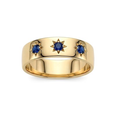 Sterling Silver Blue Sapphire Northstar  Ring Over 18K Yellow Gold Plated