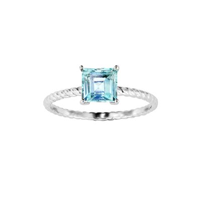 Sterling Silver Sky Blue Topaz Square Rope Ring