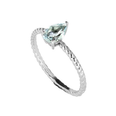 Sterling Silver Sky Blue Topaz Pear Rope Ring