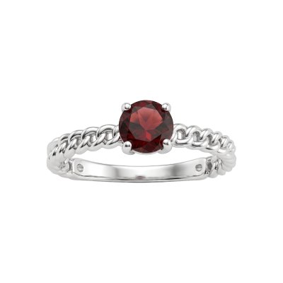 Sterling Silver Garnet Chain Ring