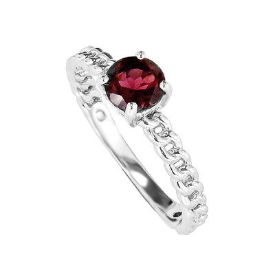Sterling Silver Garnet Chain Ring