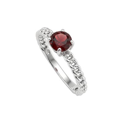 Sterling Silver Garnet Chain Ring