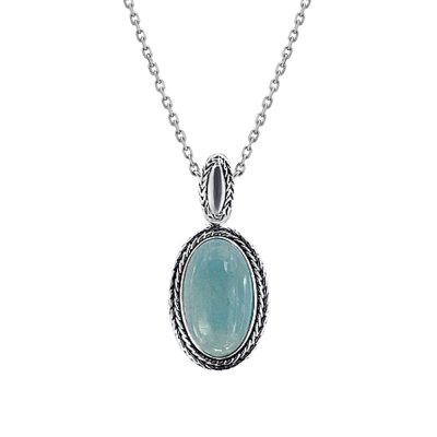 Sterling Silver Milky Aquamarine Pendant with Chain 18 Inches