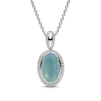 Sterling Silver Milky Aquamarine Pendant with Chain 18 Inches