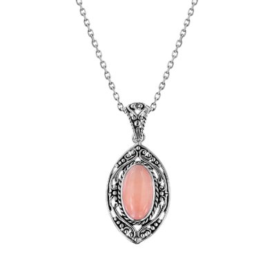 Sterling Silver Pink Peruvian Opal Pendant With Chain 18 Inches