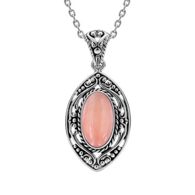 Sterling Silver Pink Peruvian Opal Pendant With Chain 18 Inches