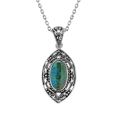 Sterling Silver Chrysocolla Pendant With Chain 18 Inches