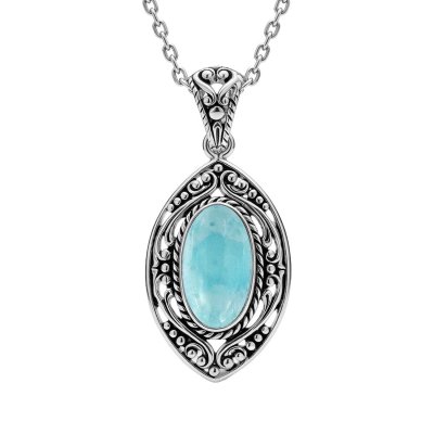 Sterling Silver Larimar Pendant With Chain 18 Inches