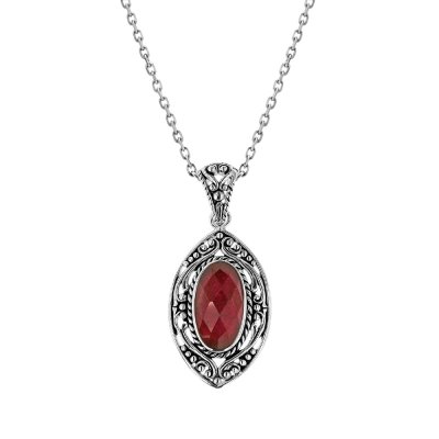 Sterling Silver Dyed Ruby Red Corundum Pendant With Chain 18 Inches