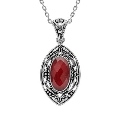 Sterling Silver Dyed Ruby Red Corundum Pendant With Chain 18 Inches