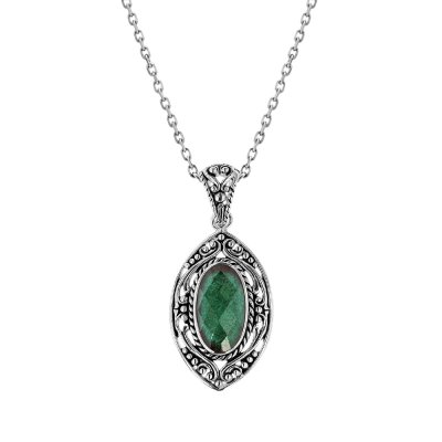 Sterling Silver Dyed Emerald Pendant With Chain 18 Inches