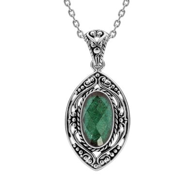 Sterling Silver Dyed Emerald Pendant With Chain 18 Inches
