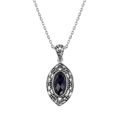 Sterling Silver Dyed Sapphire Blue Corundum Pendant With Chain 18 Inches