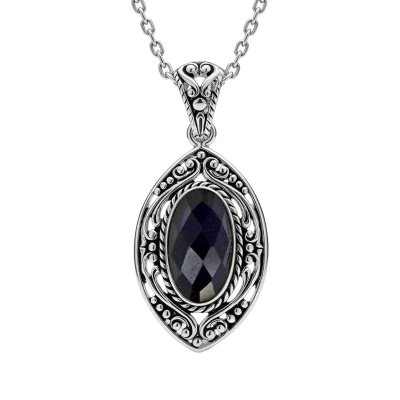 Sterling Silver Dyed Sapphire Blue Corundum Pendant With Chain 18 Inches