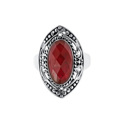 Sterling Silver Dyed Ruby Red Corundum Ring