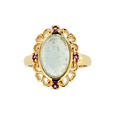 Sterling Silver Milk Aquamarine With Amethyst Ring Over 18K Yellow Gold Plated