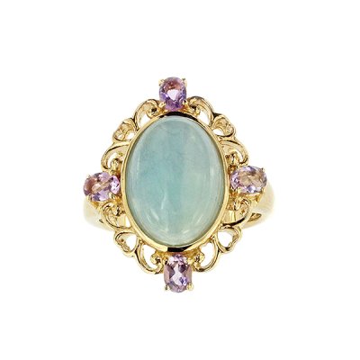 Sterling Silver Milk Aquamarine and Amethyst Ring