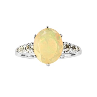 Sterling Silver Ethiopian Opal and White Topaz Ring