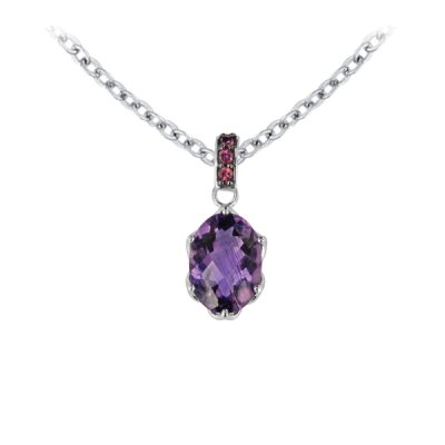 Sterling Silver Amethyst and Rhodolite Pendant With Chain 18 Inches