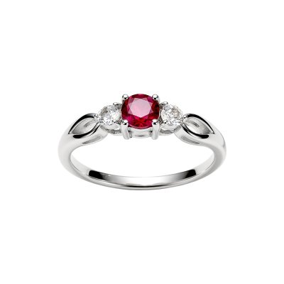 Sterling Silver Ruby and White Topaz Ring