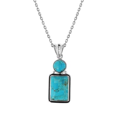 Sterling Silver Turquoise Pendant With Chain 18 Inches