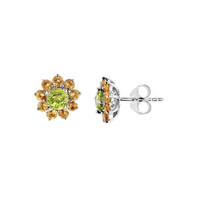 Sterling Silver Peridot and Citrine Earrings