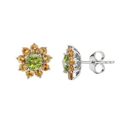 Sterling Silver Peridot and Citrine Earrings