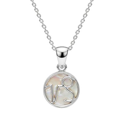 Sterling Silver Mother of Pearl Capricorn Zodiac Pendant With Chain 18 Inches