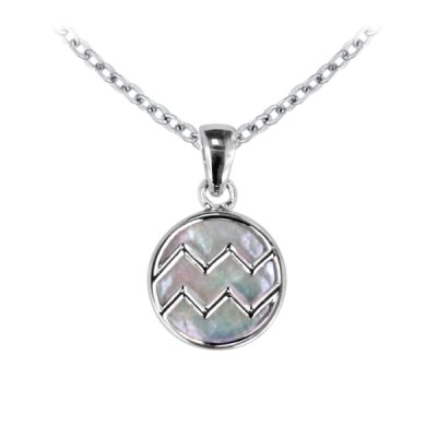 Sterling Silver Mother of Pearl Aquarius Zodiac Pendant With Chain 18 Inches