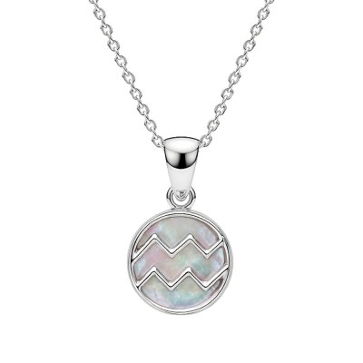 Sterling Silver Mother of Pearl Aquarius Zodiac Pendant With Chain 18 Inches