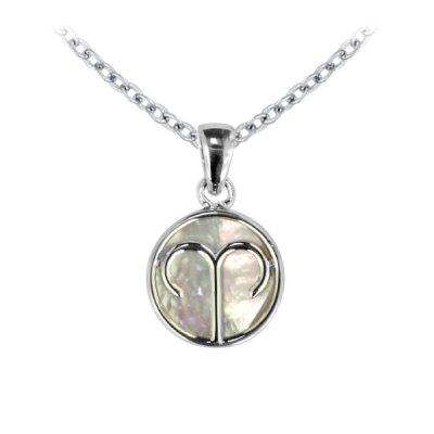 Sterling Silver Mother of Pearl Aries Zodiac Pendant With Chain 18 Inches