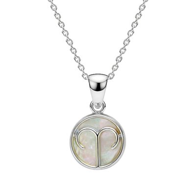 Sterling Silver Mother of Pearl Aries Zodiac Pendant With Chain 18 Inches