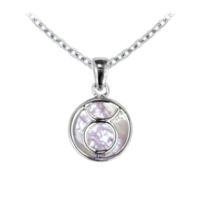 Sterling Silver Mother of Pearl Taurus Zodiac Pendant With Chain 18 Inches
