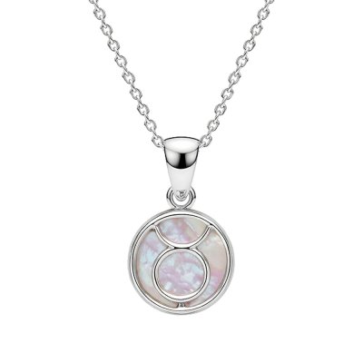 Sterling Silver Mother of Pearl Taurus Zodiac Pendant With Chain 18 Inches