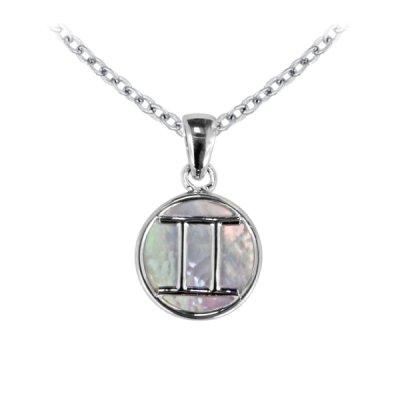 Sterling Silver Mother of Pearl Gemini Zodiac Pendant With Chain 18 Inches