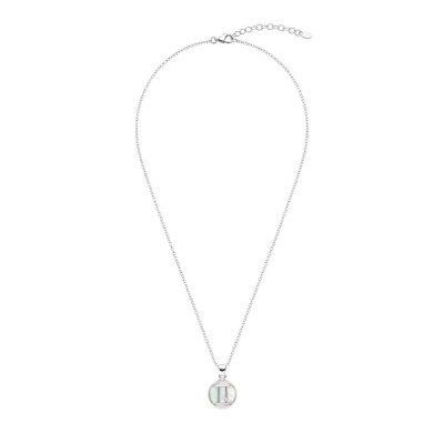 Sterling Silver Mother of Pearl Gemini Zodiac Pendant With Chain 18 Inches