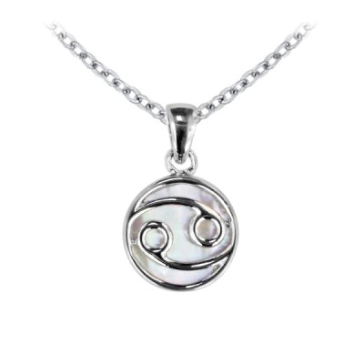 Sterling Silver Mother of Pearl Cancer Zodiac Pendant With Chain 18 Inches