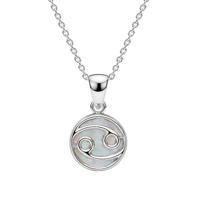 Sterling Silver Mother of Pearl Cancer Zodiac Pendant With Chain 18 Inches