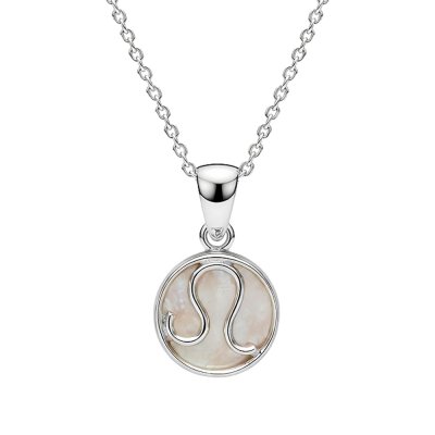 Sterling Silver Mother of Pearl Leo Zodiac Pendant With Chain 18 Inches