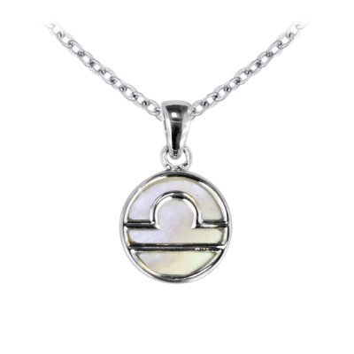 Sterling Silver Mother of Pearl  Libra Zodiac Pendant With Chain 18 Inches