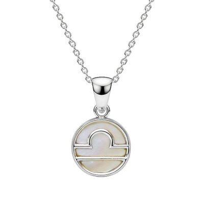 Sterling Silver Mother of Pearl  Libra Zodiac Pendant With Chain 18 Inches
