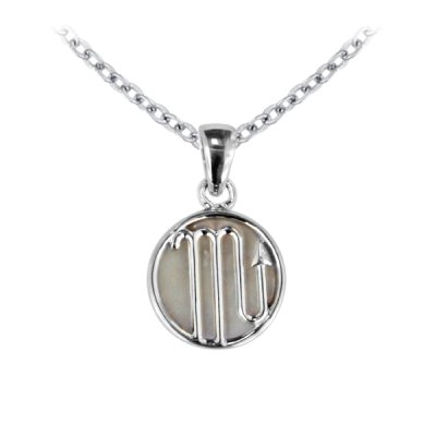 Sterling Silver Mother of Pearl Scorpio Zodiac Pendant With Chain 18 Inches