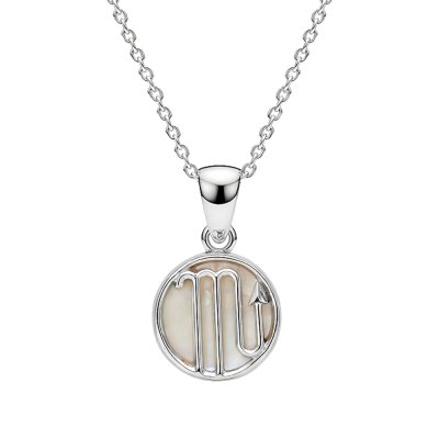 Sterling Silver Mother of Pearl Scorpio Zodiac Pendant With Chain 18 Inches